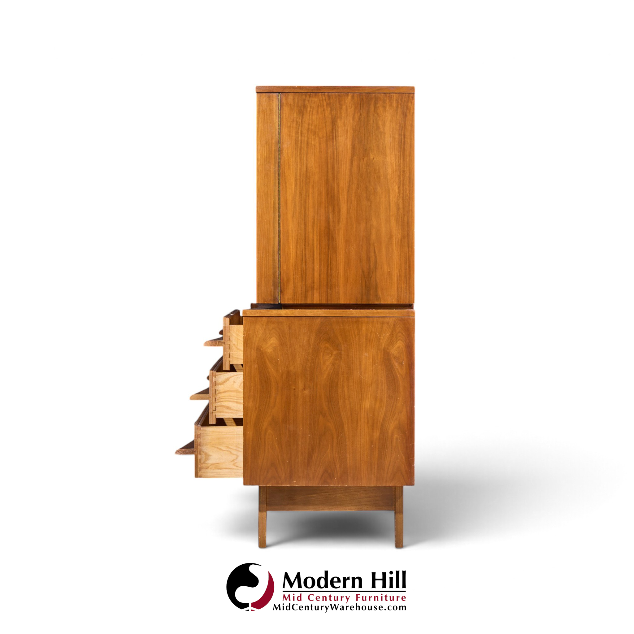 young manufacturing mid century walnut curved gentlemans chest highboy dresser